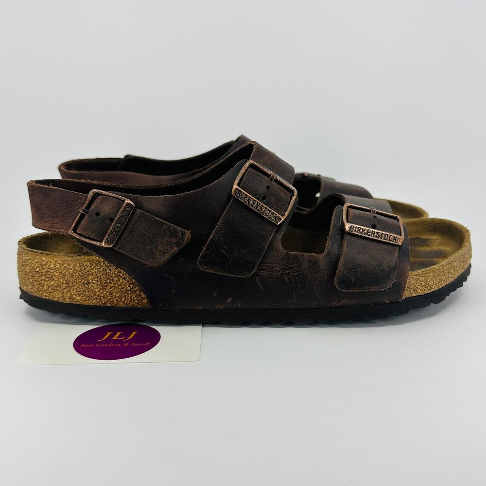 Birkenstock Men's Milano Habana Oiled Leather Buckle Sandals Size 43 EU/ 10 US